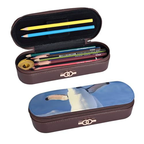 ULKMFFCF Federmäppchen mit niedlichem Pinguin-Druck, Hartschale, Stiftetasche – PU-Leder, Studenten, Schreibwaren-Tasche, Stiftebox mit Reißverschluss, für Schule, Büro, Reisen und Make-up, Schwarz , von ULKMFFCF