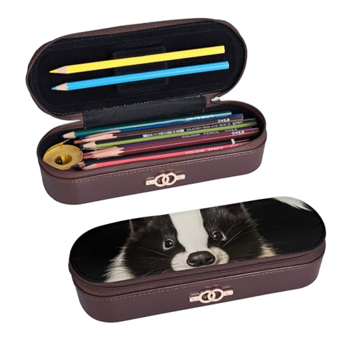 ULKMFFCF Federmäppchen mit niedlichem Stinktierdruck, aus PU-Leder, für Studenten, Schreibwaren, Federmäppchen mit Reißverschluss, für Schule, Büro, Reisen und Make-up, Schwarz , Einheitsgröße, von ULKMFFCF