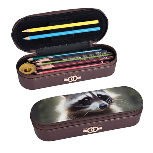 ULKMFFCF Federmäppchen mit niedlichem Waschbär-Motiv, bedrucktes Hartschalen-Federmäppchen – PU-Leder, Studenten, Schreibwaren-Tasche, Stiftebox mit Reißverschluss, für Schule, Büro, Reisen und von ULKMFFCF