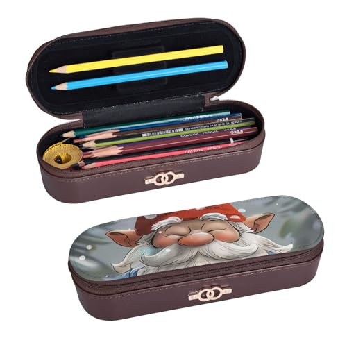 ULKMFFCF Federmäppchen mit niedlichem Zwergdruck, Hartschalen-Federmäppchen, PU-Leder, Studenten, Schreibwaren-Tasche, Bleistiftbox mit Reißverschluss, für Schule, Büro, Reisen und Make-up, Schwarz , von ULKMFFCF