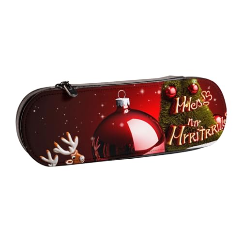 ULKMFFCF Federmäppchen mit pinkem Flamingo-Ananas-Motiv, bedruckt, Hartschale, Stifteetui aus PU-Leder für Studenten, Schreibwaren, Stiftebox für Schule, Büro, Reisen und Make-up, Merry Christmas Art von ULKMFFCF