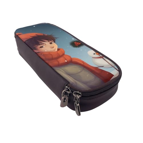 ULKMFFCF Federmäppchen mit pinkem Flamingo-Ananas-Motiv, bedruckt, aus PU-Leder, für Studenten, Schreibwaren, Federmäppchen mit Reißverschluss, für Schule, Büro, Reisen und Make-up, Frohe Weihnachten von ULKMFFCF