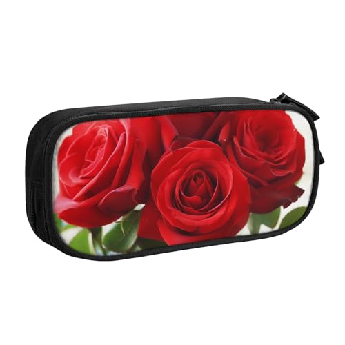 ULKMFFCF Federmäppchen mit rotem Rosen-Kunstdruck, Schwarz – niedliche Schüler-Schreibwaren-Tasche mit Reißverschluss für Schule, Büro, Reisen und Make-up, Schwarz , Einheitsgröße, Schulranzen von ULKMFFCF