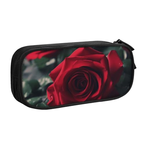 ULKMFFCF Federmäppchen mit rotem Rosenmuster, Schwarz – niedliche Schüler-Schreibwaren-Tasche mit Reißverschluss für Schule, Büro, Reisen und Make-up, Schwarz , Einheitsgröße, Schulranzen von ULKMFFCF