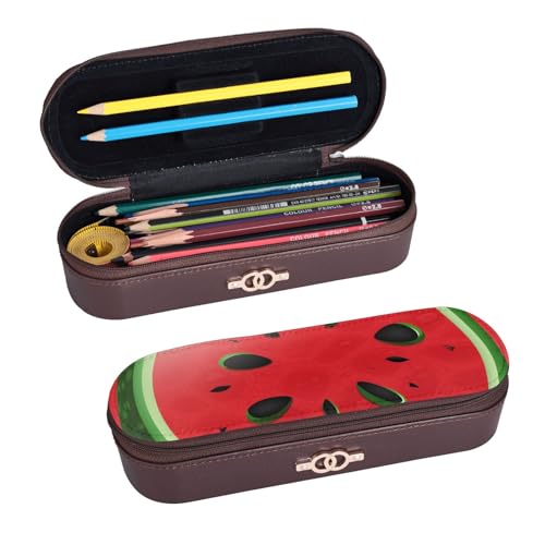 ULKMFFCF Federmäppchen mit rotem Wassermelonen-Druck, Hartschalen-Federmäppchen – PU-Leder, Studenten, Schreibwaren-Tasche, Stiftebox mit Reißverschluss, für Schule, Büro, Reisen und Make-up, Schwarz von ULKMFFCF