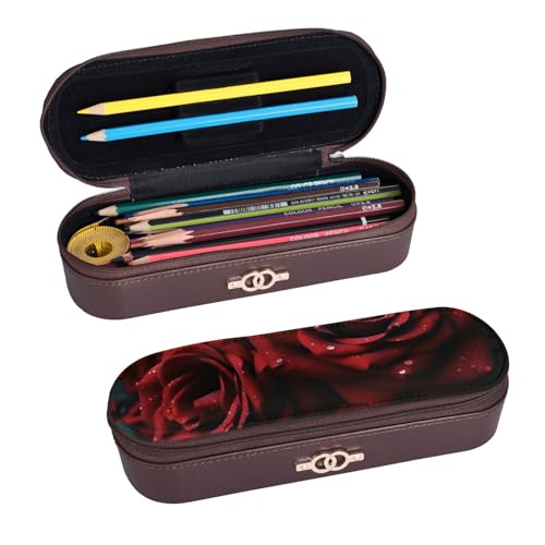 ULKMFFCF Federmäppchen mit rotem und schwarzem Rosen-Motiv, PU-Leder, für Studenten, Schreibwaren, Federmäppchen mit Reißverschluss, für Schule, Büro, Reisen und Make-up, Schwarz , Einheitsgröße, von ULKMFFCF