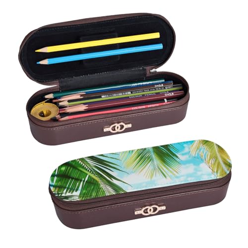 ULKMFFCF Federmäppchen mit tropischem Strandpflanzen-Motiv, bedruckt, Hartschale, Stifteetui aus PU-Leder, für Studenten, Schreibwaren, Federmäppchen mit Reißverschluss, für Schule, Büro, Reisen und von ULKMFFCF