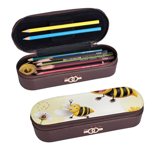ULKMFFCF Flying Bees Federmäppchen mit Honig-Aufdruck, PU-Leder, Studenten, Schreibwaren-Tasche, Stiftebox mit Reißverschluss, für Schule, Büro, Reisen und Make-up, Schwarz , Einheitsgröße, von ULKMFFCF