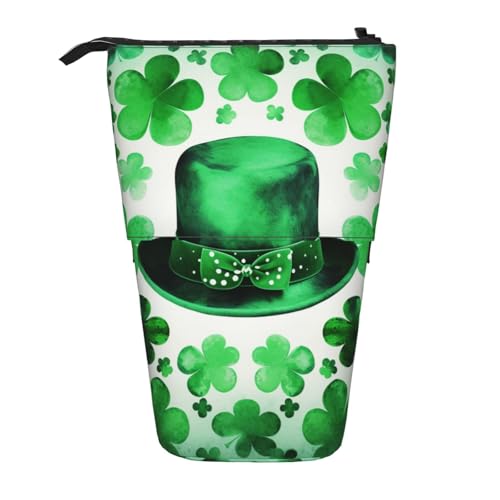 ULKMFFCF Happy St. Patrick's Day bedrucktes stehendes Teleskop-Federmäppchen – niedliche Schul-Bleistifttasche, Make-up-Tasche, Kosmetiktasche, Stifthalter, Schwarz , Einheitsgröße, Schulranzen von ULKMFFCF