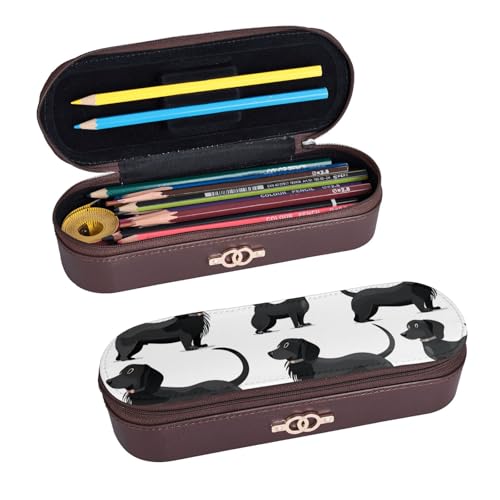 ULKMFFCF Hartschalen-Federmäppchen mit Dackel-Motiv, aus PU-Leder, mit Reißverschluss, für Schule, Büro, Reisen und Make-up, Schwarz, Schwarz , Einheitsgröße, Schulranzen von ULKMFFCF