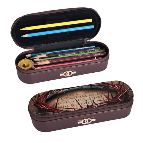 ULKMFFCF Hartschalen-Federmäppchen mit Dornenkrone – PU-Leder, Studenten, Schreibwaren-Tasche, Stiftebox mit Reißverschluss, für Schule, Büro, Reisen und Make-up, Schwarz , Einheitsgröße, Schulranzen von ULKMFFCF