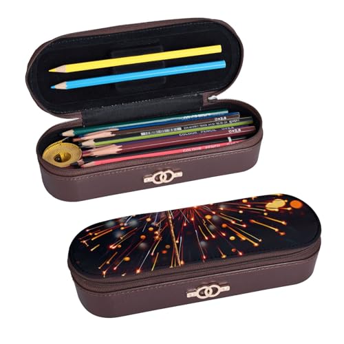 ULKMFFCF Hartschalen-Federmäppchen mit Feuerwerk bei Nacht – PU-Leder, Studenten, Schreibwaren-Tasche, Stiftebox mit Reißverschluss, für Schule, Büro, Reisen und Make-up, Schwarz , Einheitsgröße, von ULKMFFCF