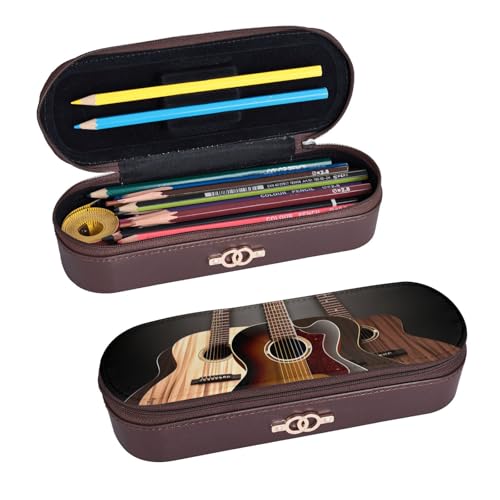 ULKMFFCF Hartschalen-Federmäppchen mit Gitarren-Aufdruck – PU-Leder für Studenten, Schreibwaren-Tasche, Stiftebox mit Reißverschluss für Schule, Büro, Reisen und Make-up, Schwarz , Einheitsgröße, von ULKMFFCF