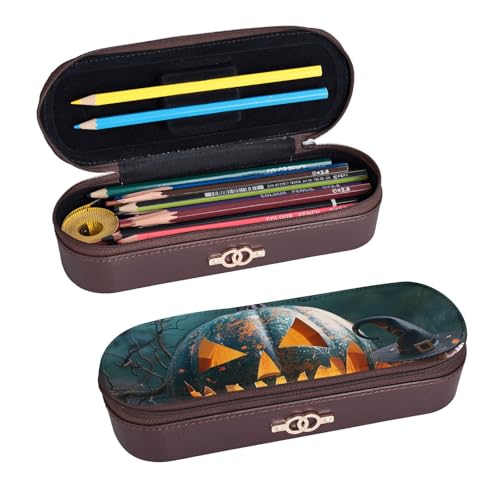 ULKMFFCF Hartschalen-Federmäppchen mit Halloween-Kürbis-Motiv, PU-Leder, Studenten, Schreibwaren-Tasche, Bleistiftbox mit Reißverschluss, für Schule, Büro, Reisen und Make-up, Schwarz , Einheitsgröße, von ULKMFFCF