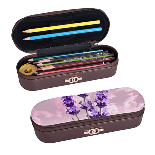 ULKMFFCF Hartschalen-Federmäppchen mit Lavendelblüten-Motiv, PU-Leder, für Studenten, Schreibwaren, Federmäppchen mit Reißverschluss, für Schule, Büro, Reisen und Make-up, Schwarz , Einheitsgröße, von ULKMFFCF