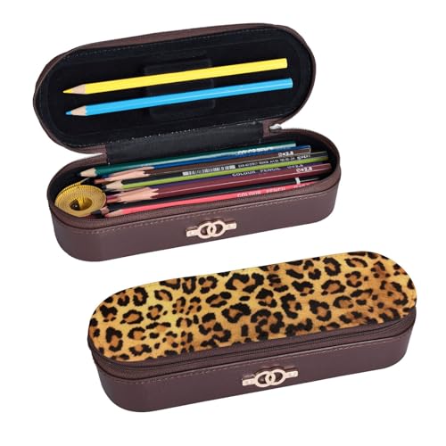 ULKMFFCF Hartschalen-Federmäppchen mit Leopardenmuster – PU-Leder für Studenten, Schreibwarenbeutel, Bleistiftbox mit Reißverschluss für Schule, Büro, Reisen und Make-up, Schwarz , Einheitsgröße, von ULKMFFCF