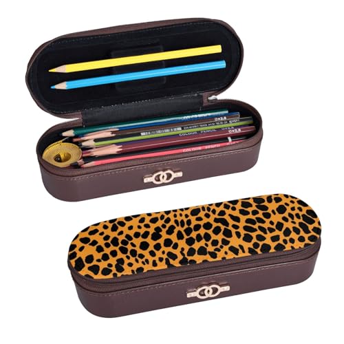 ULKMFFCF Hartschalen-Federmäppchen mit Leopardenmuster – PU-Leder für Studenten, Schreibwarenbeutel, Stiftebox mit Reißverschluss für Schule, Büro, Reisen und Make-up, Schwarz , Einheitsgröße, von ULKMFFCF