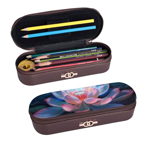 ULKMFFCF Hartschalen-Federmäppchen mit Lotusblumen-Motiv, PU-Leder, für Studenten, Schreibwaren, Federmäppchen mit Reißverschluss, für Schule, Büro, Reisen und Make-up, Schwarz , Einheitsgröße, von ULKMFFCF