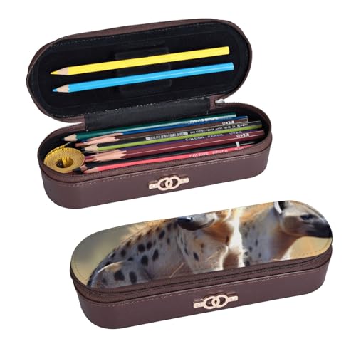 ULKMFFCF Hartschalen-Federmäppchen mit Tiermotiven, Hyänen-Motiv, PU-Leder, Studenten, Schreibwaren-Tasche, Stiftebox mit Reißverschluss, für Schule, Büro, Reisen und Make-up, Schwarz , Einheitsgröße, von ULKMFFCF