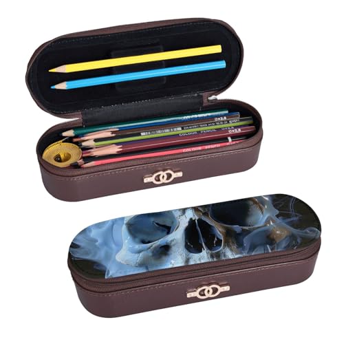 ULKMFFCF Hartschalen-Federmäppchen mit Totenkopf-Motiv, PU-Leder, für Studenten, Schreibwaren, Federmäppchen mit Reißverschluss, für Schule, Büro, Reisen und Make-up, Schwarz , Einheitsgröße, von ULKMFFCF