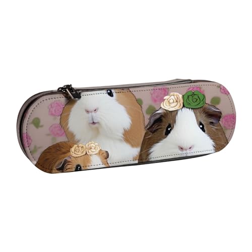 ULKMFFCF Hello Hawaii bedrucktes Hartschalen-Federmäppchen, Stiftetasche – PU-Leder, Studenten, Schreibwaren-Tasche, Stiftebox für Schule, Büro, Reisen und Make-up, Meerschweinchen und Cupcakes von ULKMFFCF