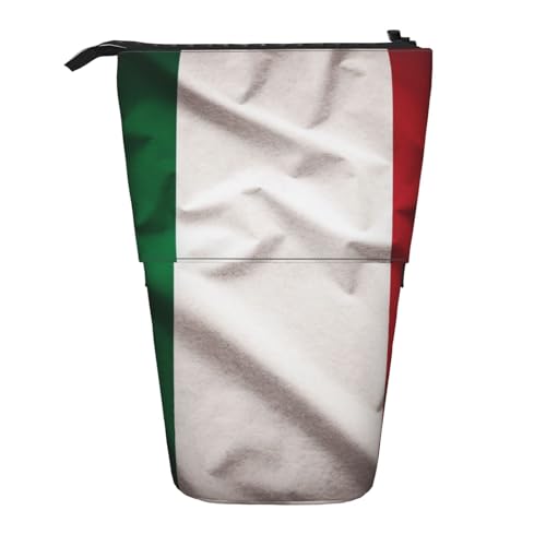 ULKMFFCF Italien-Flagge bedrucktes stehendes Teleskop-Federmäppchen – niedliche Schul-Bleistifttasche, Make-up-Tasche, Kosmetiktasche, Stifthalter, Schwarz , Einheitsgröße, Schulranzen von ULKMFFCF