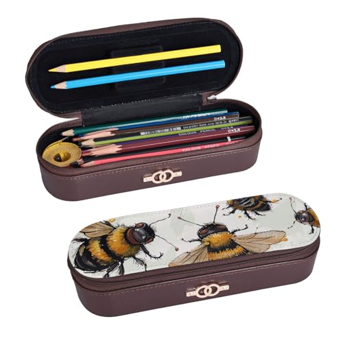 ULKMFFCF Lustiges Federmäppchen mit Bienen-Motiv, bedrucktes Hartschalen-Federmäppchen – PU-Leder, Studenten, Schreibwaren-Tasche, Stiftebox mit Reißverschluss, für Schule, Büro, Reisen und Make-up, von ULKMFFCF