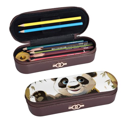 ULKMFFCF Lustiges Federmäppchen mit Panda-Motiv, PU-Leder, für Studenten, Schreibwaren, Federmäppchen mit Reißverschluss, für Schule, Büro, Reisen und Make-up, Schwarz , Einheitsgröße, Schulranzen von ULKMFFCF