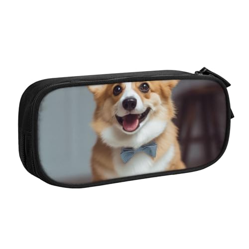 ULKMFFCF Niedliches Corgi Federmäppchen mit Kunstdruck, Schwarz – niedliche Schüler-Schreibwaren-Tasche mit Reißverschluss für Schule, Büro, Reisen und Make-up, Schwarz , Einheitsgröße, Schulranzen von ULKMFFCF