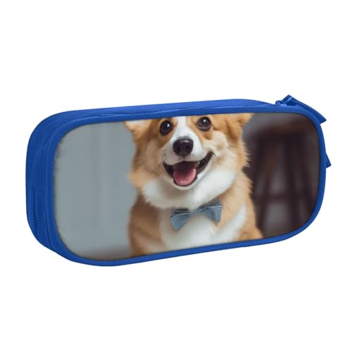 ULKMFFCF Niedliches Corgi Federmäppchen mit Kunstdruck, Schwarz – niedliche Schüler-Schreibwaren-Tasche mit Reißverschluss für Schule, Büro, Reisen und Make-up, blau, Einheitsgröße, Schulranzen von ULKMFFCF