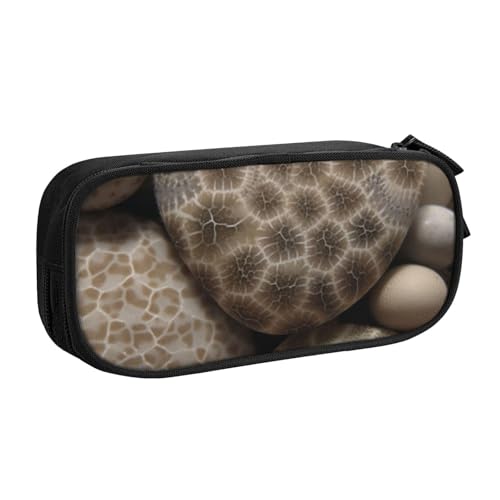 ULKMFFCF Petoskey Federmäppchen mit Steindruck, Schwarz – niedliche Schüler-Schreibwaren-Tasche, Federmäppchen mit Reißverschluss, für Schule, Büro, Reisen und Make-up, Schwarz , Einheitsgröße von ULKMFFCF