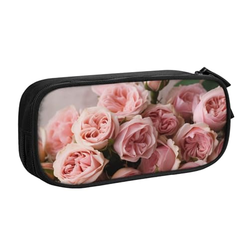ULKMFFCF Pink_Roses bedrucktes Federmäppchen, schwarz – niedliche Schüler-Schreibwaren-Tasche mit Reißverschluss für Schule, Büro, Reisen und Make-up, Schwarz , Einheitsgröße, Schulranzen von ULKMFFCF