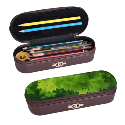ULKMFFCF Schönes Federmäppchen mit Naturdruck, Hartschale, Stiftetasche, PU-Leder, Studenten, Schreibwaren, Federmäppchen mit Reißverschluss, für Schule, Büro, Reisen und Make-up, Schwarz , von ULKMFFCF