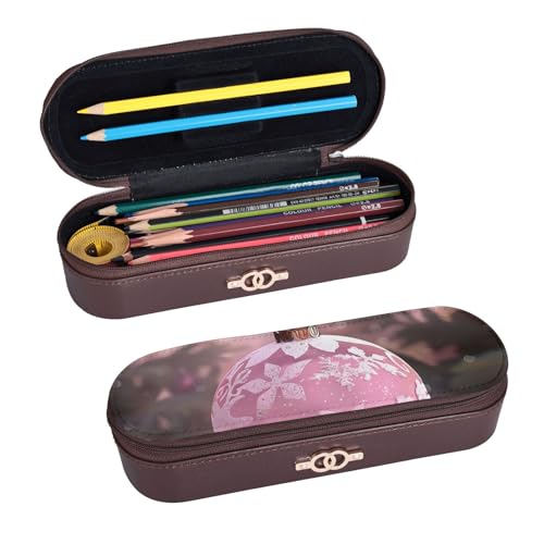 ULKMFFCF Schönes Hartschalen-Federmäppchen mit Weihnachtsball-Aufdruck – PU-Leder, Studenten, Schreibwaren-Tasche, Stiftebox mit Reißverschluss, für Schule, Büro, Reisen und Make-up, Schwarz , von ULKMFFCF