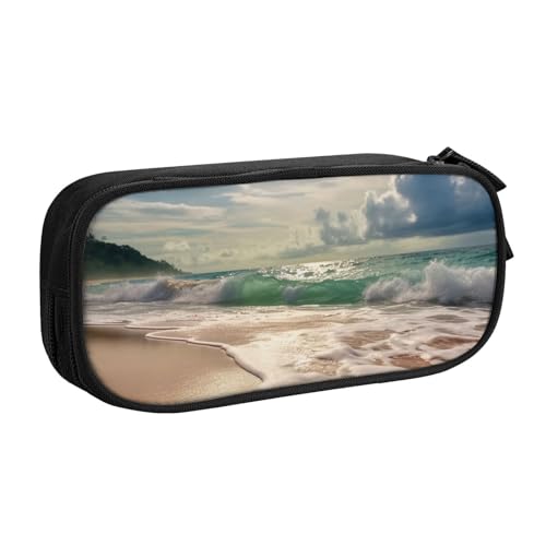 ULKMFFCF Schönes bedrucktes Federmäppchen mit Strandmotiv, Schwarz – niedliche Schüler-Schreibwaren-Tasche mit Reißverschluss für Schule, Büro, Reisen und Make-up, Schwarz , Einheitsgröße, Schulranzen von ULKMFFCF