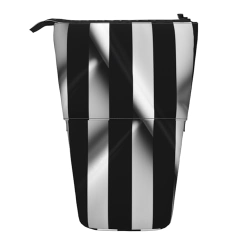 ULKMFFCF Schwarz-weißes gestreiftes Kunstdruck-Federmäppchen, stehend, Teleskop-Federmäppchen, niedliches Federmäppchen, Make-up-Tasche, Kosmetiktasche, Stifthalter, Schwarz , Einheitsgröße von ULKMFFCF