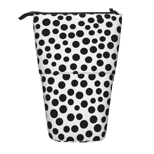 ULKMFFCF Schwarzes und weißes Punkt-Kunstdruck-Federmäppchen, stehend, Teleskop-Federmäppchen, niedlicher Schul-Bleistiftbeutel, Make-up-Tasche, Kosmetiktasche, Stifthalter, Schwarz , Einheitsgröße von ULKMFFCF