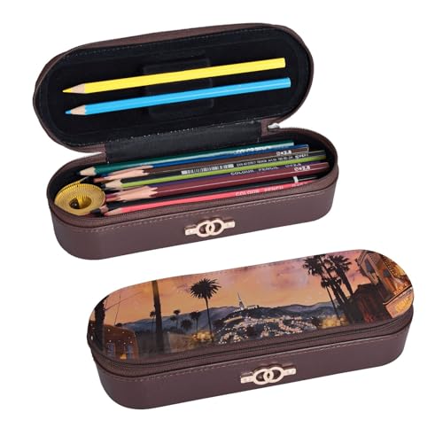 ULKMFFCF The Old Hollywood bedrucktes Hartschalen-Federmäppchen, Stiftetasche, PU-Leder, Studenten, Schreibwaren-Tasche, Bleistiftbox mit Reißverschluss, für Schule, Büro, Reisen und Make-up, Schwarz von ULKMFFCF