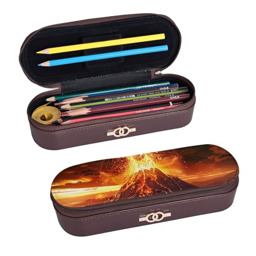 ULKMFFCF Volcano bedrucktes Hartschalen-Federmäppchen, Stiftetasche – PU-Leder, Studenten, Schreibwaren-Tasche, Stiftebox mit Reißverschluss, für Schule, Büro, Reisen und Make-up, Schwarz , von ULKMFFCF