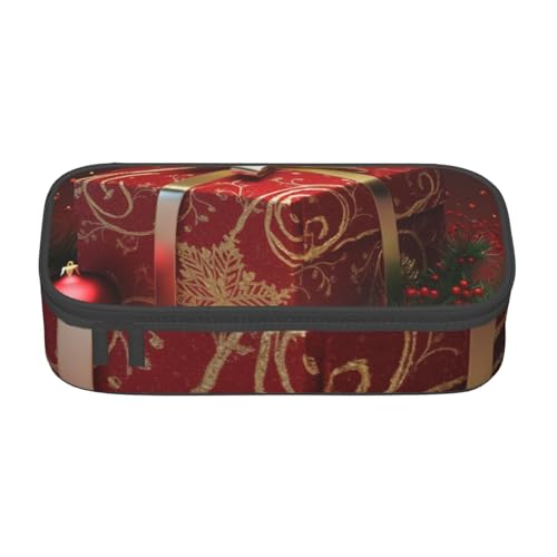 ULKMFFCF Weihnachts-Geschenkbox, bedrucktes Federmäppchen mit Fächern, großes Fassungsvermögen, Stifteetui, Tasche, Halter, Make-up-Tasche für Schule, Büro, Reisen, Schwarz , Einheitsgröße von ULKMFFCF