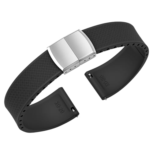 ULLCHRO Uhrenarmband 20mm 22mm Gummi FKM Schnellverschluss, Fluorkautschuk Armband für Herren mit Edelstahl Schnalle, Ersatzarmband für Uhren für Sportuhren und Taucheruhren (21mm, Schwarz) von ULLCHRO