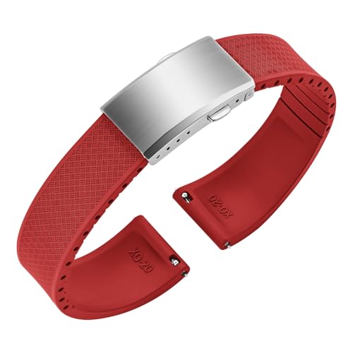 ULLCHRO Uhrenarmband 20mm 22mm Gummi FKM Schnellverschluss, Fluorkautschuk Armband für Herren mit Edelstahl Schnalle, Ersatzarmband für Uhren für Sportuhren und Taucheruhren (20mm, Dunkelrot) von ULLCHRO
