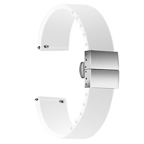 ULLCHRO Unisex Kautschuk Armband mit Edelstahl Silber Faltschließe 24mm, Weiß von ULLCHRO