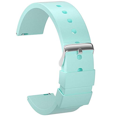 ULLCHRO Unisex Kautschuk Armband mit Edelstahl Silber Faltschließe 20mm Cyan von ULLCHRO