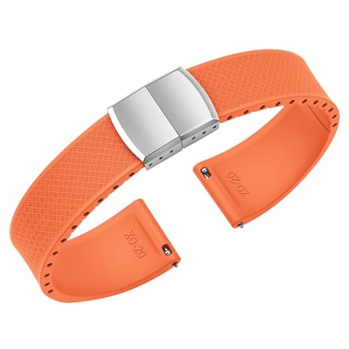 ULLCHRO FKM Kautschuk Uhrenarmbänder Cut to Size Belüftete Fluorkautschuk Uhrenarmband mit Schnellverschluss für Herren Damen, Silber Faltschließe, 18mm 19mm 20mm 21mm 22mm zur Auswahl (20mm, Orange) ULLCHRO FKM Kautschuk Uhrenarmbänder Cut to Size Belüftete Fluorkautschuk Uhrenarmband mit Schnellverschluss für Herren Damen, Silber Faltschließe, 18mm 19mm 20mm 21mm 22mm zur Auswahl (20mm, Orange) von ULLCHRO