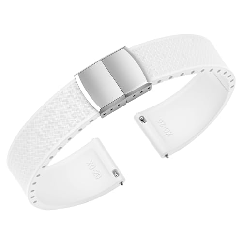 ULLCHRO FKM Kautschuk Uhrenarmbänder Cut to Size Belüftete Fluorkautschuk Uhrenarmband mit Schnellverschluss für Herren Damen, Silber Faltschließe, 18mm 19mm 20mm 21mm 22mm zur Auswahl (20mm, Weiß) ULLCHRO FKM Kautschuk Uhrenarmbänder Cut to Size Belüftete Fluorkautschuk Uhrenarmband mit Schnellverschluss für Herren Damen, Silber Faltschließe, 18mm 19mm 20mm 21mm 22mm zur Auswahl (20mm, Weiß) von ULLCHRO