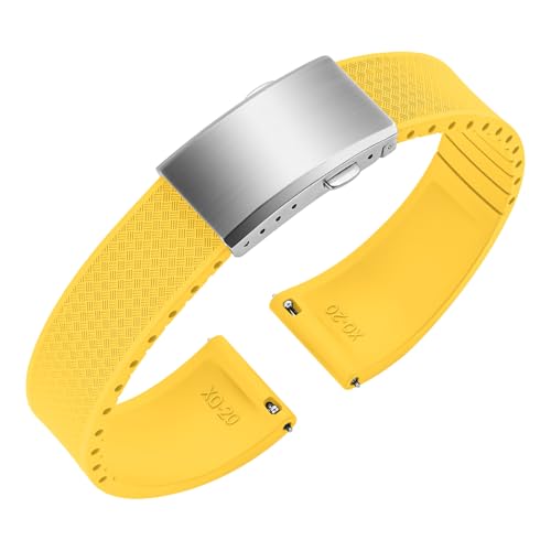 ULLCHRO Uhrenarmband 20mm 22mm Gummi FKM Schnellverschluss, Fluorkautschuk Armband für Herren mit Edelstahl Schnalle, Ersatzarmband für Uhren für Sportuhren und Taucheruhren (20mm, Gelb) von ULLCHRO