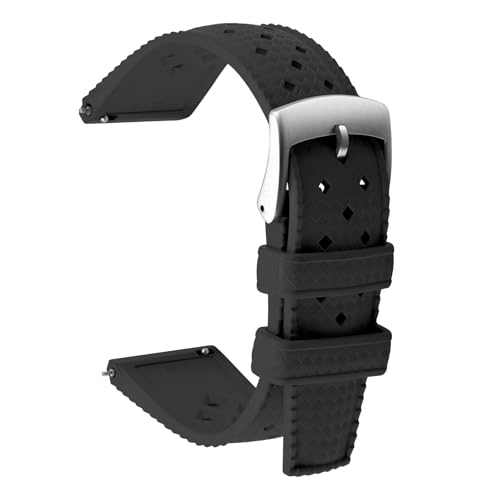 Uhrenarmbänder Kautschuk Uhrenarmband 20mm 22mm FKM Hochwertig Flexibel Fluorkautschuk Armband Herren Uhr Sportuhr Kompatibel Uhrenarmband Silikon Weiches Elastisch Uhrenarmband (20mm, Schwarz) von ULLCHRO