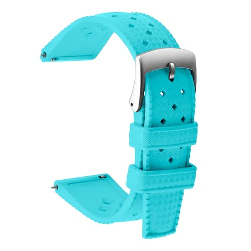Uhrenarmbänder Kautschuk Uhrenarmband 20mm 22mm FKM Hochwertig Flexibel Fluorkautschuk Armband Herren Uhr Sportuhr Kompatibel Uhrenarmband Silikon Weiches Elastisch Uhrenarmband (20mm, Cyan) von ULLCHRO