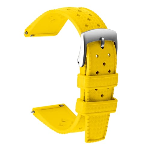 Uhrenarmbänder Kautschuk Uhrenarmband 20mm 22mm FKM Hochwertig Flexibel Fluorkautschuk Armband Herren Uhr Sportuhr Kompatibel Uhrenarmband Silikon Weiches Elastisch Uhrenarmband (22mm, Gelb) von ULLCHRO